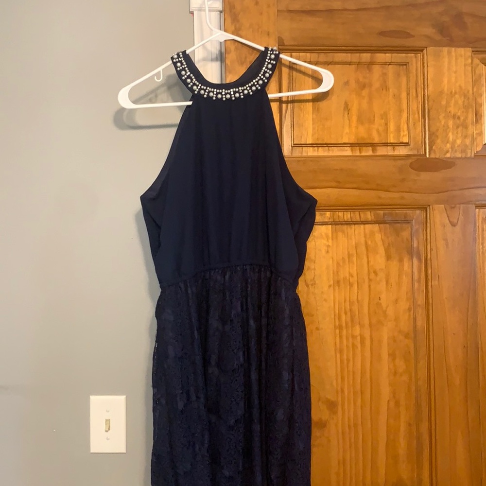 Brand new navy beaded halter dress!